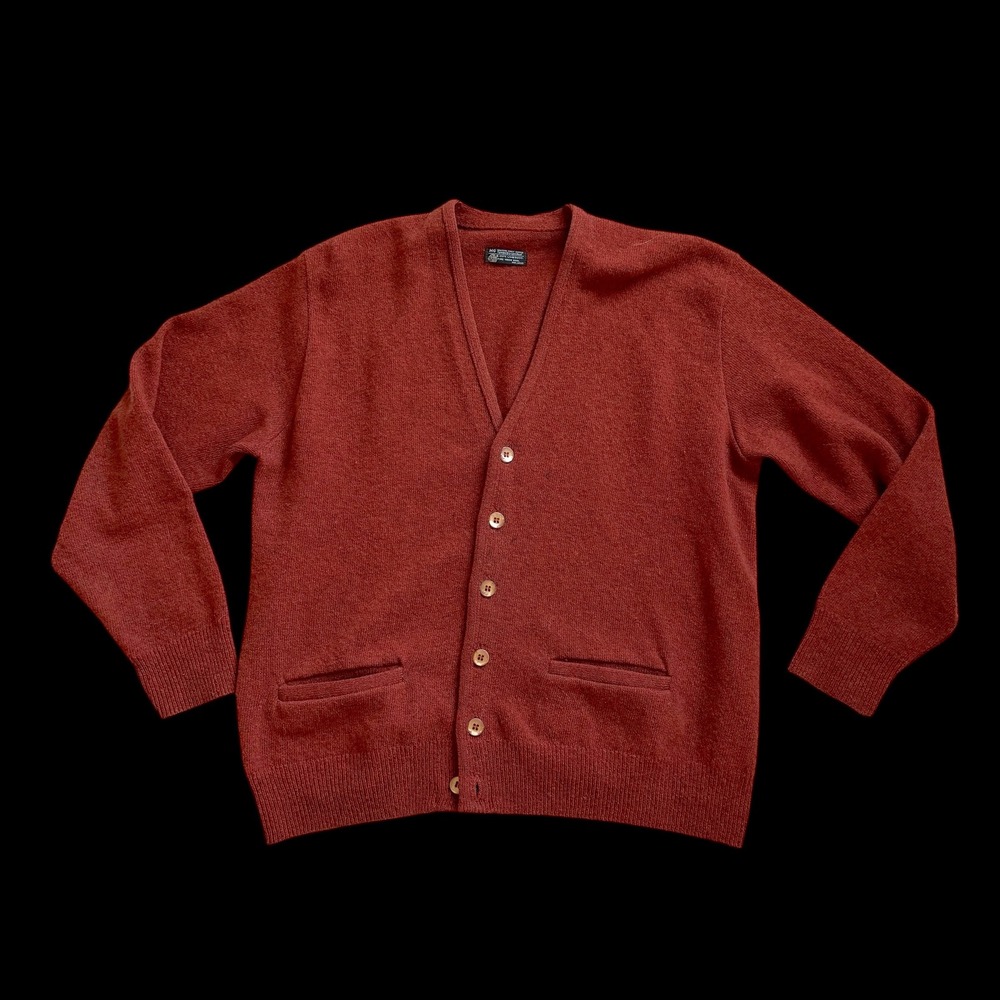 Vintage MG 100% Lambswool Cardigan Sweater Rust Orange Mens Medium WPL 11935